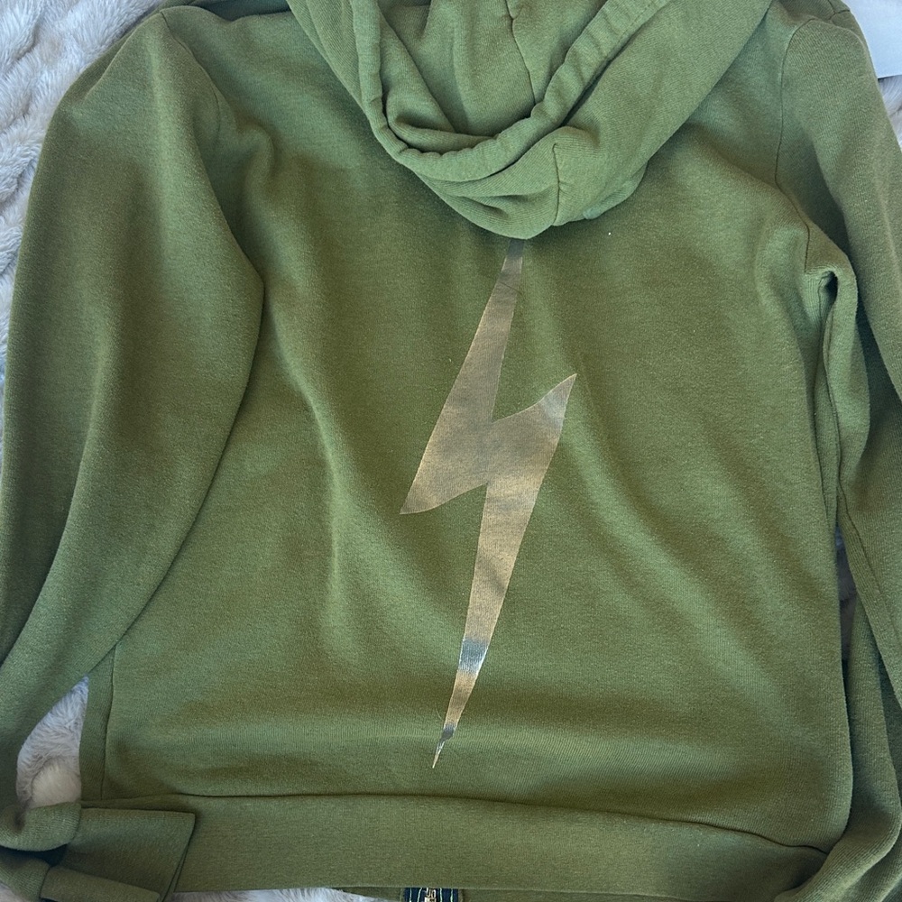 Aviator Nation Olive Zip-Up Hoodie with Lightning Bolt